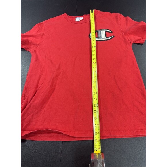 Vintage Champion Big Embroidered Stitched Logo T-shirt Mens Size Large Red - Picture 7 of 11